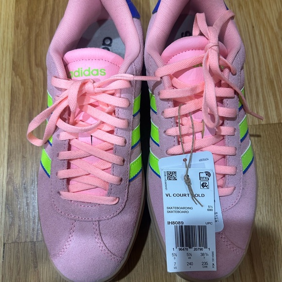 Adidas Women's Pink Sneakers with Neon Green Accents - Picture 2 of 4